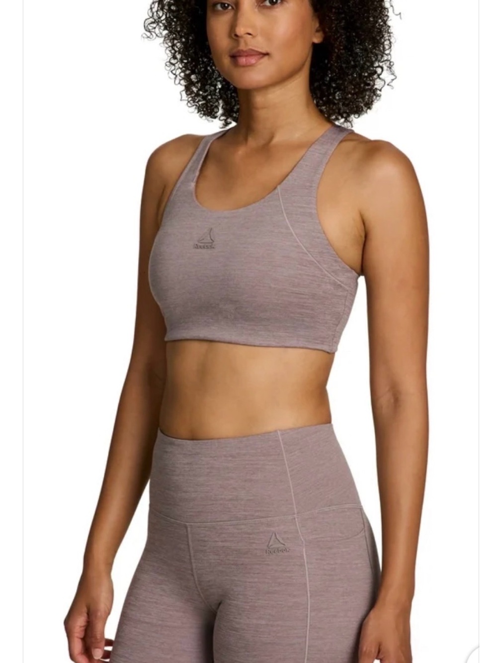 Reebok Khaki/Putty Gray Sports Bra and High-Waist Legging/Bike/Yoga ShortsSet